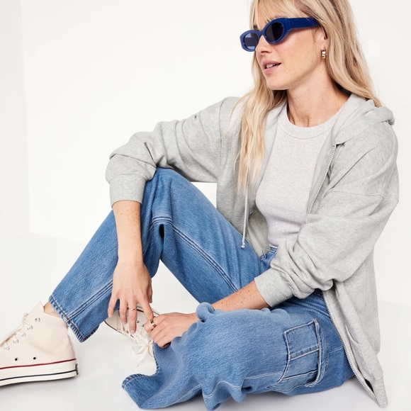 NWT OLD NAVY Oversized Full-Zip Hoodie Color: Light Gray Heather SIZE LARGE - Picture 4 of 7